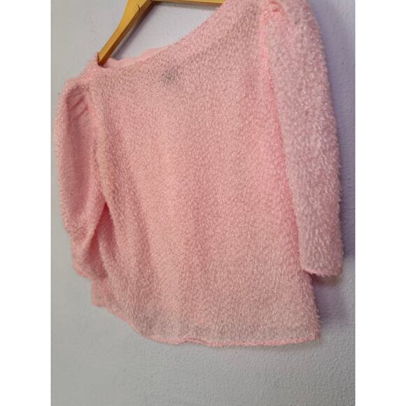Y2K Heart Breakers for Mervyn’s Pink Textured Fuzzy Blouse Puff Sleeve Top M - Picture 3 of 9